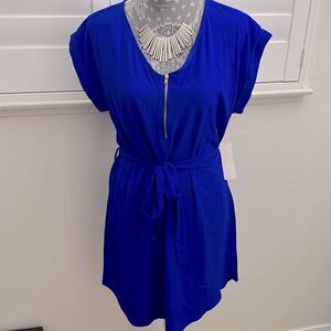 New with Tags women’s Blue half zip short sleeve Dress with tie-belt